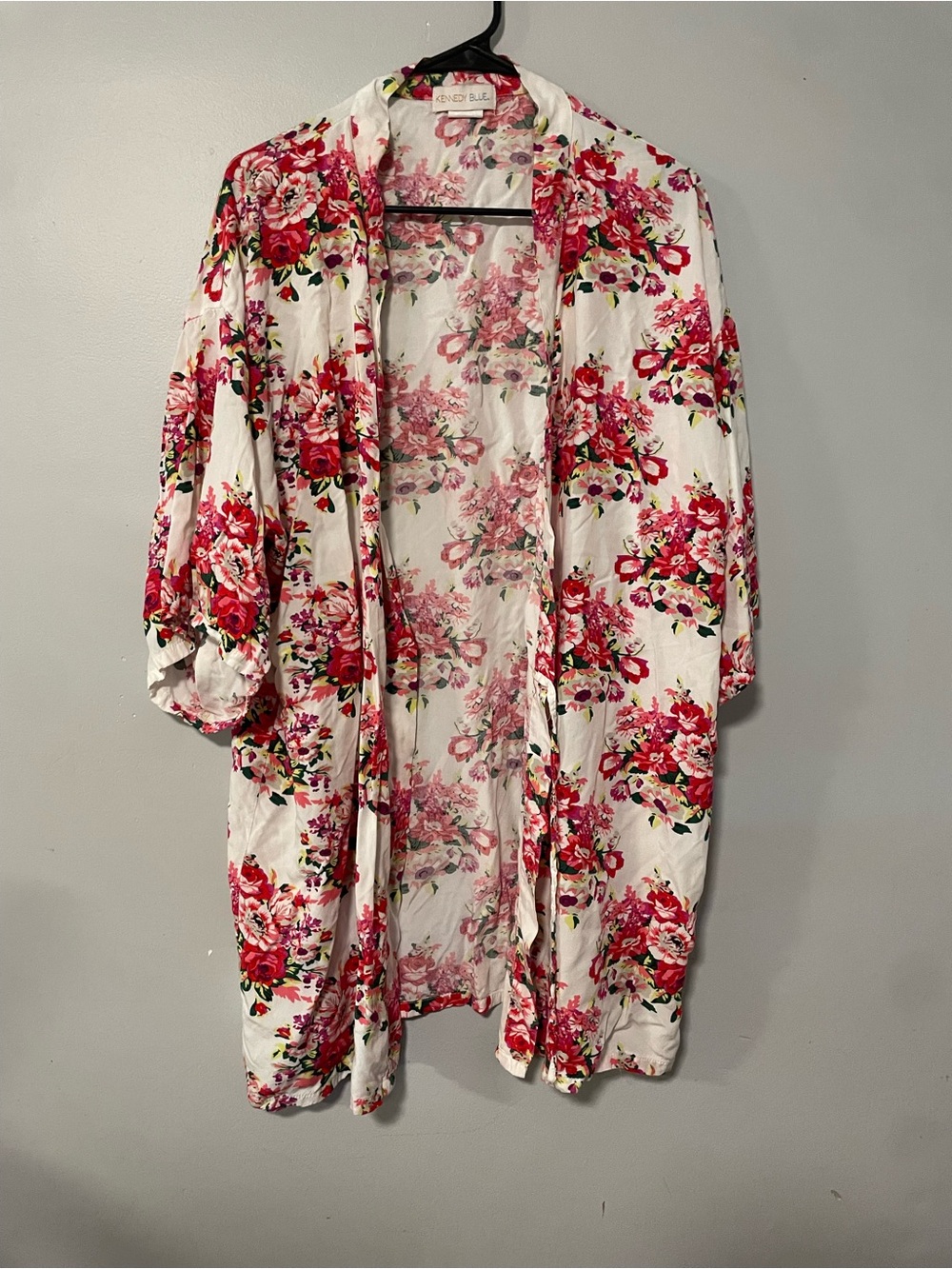 Kennedy Blue Floral Open-Front Kimono Robe - Pink/White